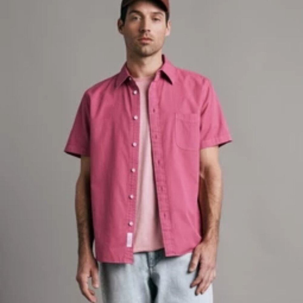Rag 'n Bone Men's XL Gus Cotton Short Sleeve Shirt in Rouge